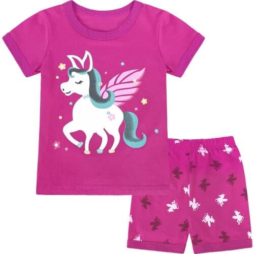 Kids Girls Cartoon Pajamas Set Child Summer Pyjamas Toddler Cotton Homewear Sleepwear Animal Print Nightwear Suit