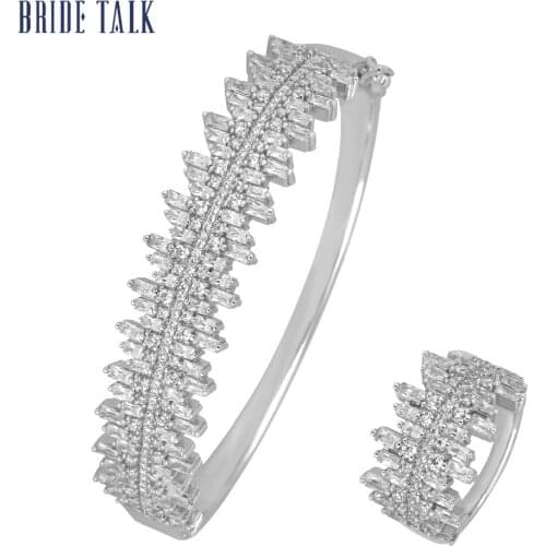 BrideTalk Luxury Irregularity Shape Love Bangle Ring for Women Micro Paved Cubic Zirconia Wedding Engage Bracelet Charm Jewelry