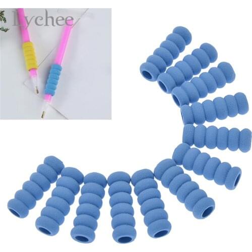Lychee Life 12pcs Drill Pen Anti-slip Sleeve Blue Sponge Pen Grip Diamond Painting Tools Accessory