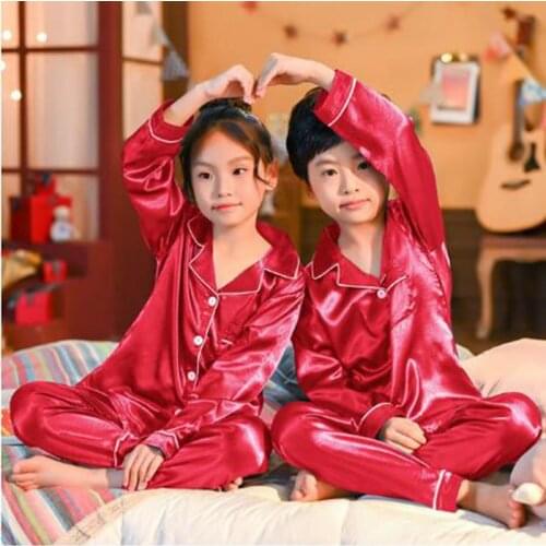 Boys Girls Silk Pajama Sets For Children Animal Cartoon Sleepwear Long Sleeves Pyjamas Kids Autumn Sleep Clothes Nightwear Suit