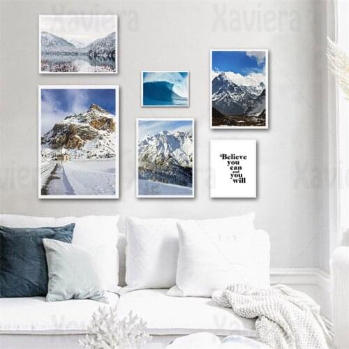 Nordic Natural Landscape Snow Mountain Art Posters Modern Inspirational Quotes Canvas Painting Home Decoration Bedroom Frameless