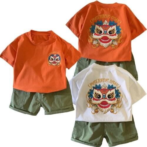 Chinese Lion Dance Baby Boys Clothing Set Summer T-shirt + Pants Suit For Kids 2021 New Style Outfits Toddler Children Clothes