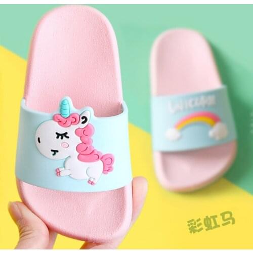 Boys Girls Unicorn Slippers 2020 Summer Rainbow Shoes Todder Animal Kids Indoor Baby Slippers PVC Cartoon Kids Slippers