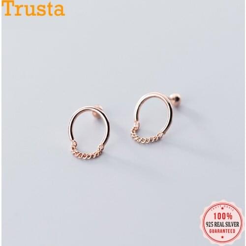 TrustDavis Real 925 Sterling Silver Fashion Round Chain Screw Beads Stud Earrings For Women Wedding Party Fine Jewelry DB063