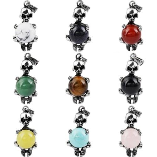 SUNYIK Vintage Skull Skeleton Hold Stone Ball Charms Pendant Fit Necklace Healing Jewelry