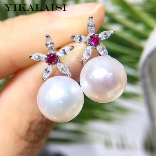 YIKALAISI 925 Sterling Silver Jewelry Pearl Earrings 2019 Fine Natural Pearl jewelry 8-9mm stud Earrings For Women wholesale