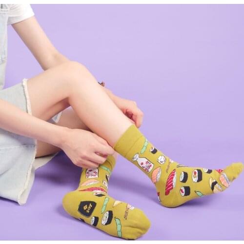 YZ-S-ZZ-0108 New autumn/winter ladies middle socks avocado apple burger poached egg socks popular logo matching socks