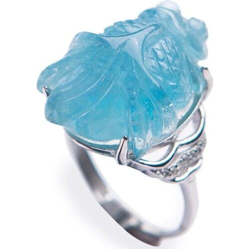 Genuine Natural Blue Aqua marine Gem Woman Men Fashion Crystal Fish Shape Bead Party Wedding Adjustable Size