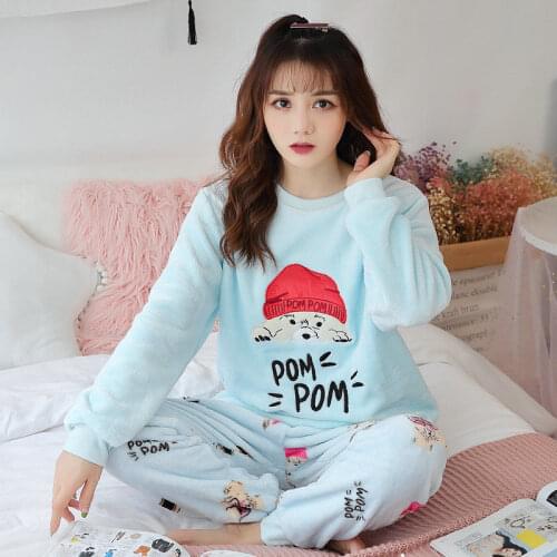 Winter Women Warm Casual Nightdress Sleepwear Pijama Mujer Flannel full-sleeve Pajamas Set Ladies Homewear Pyjamas Women Clothes
