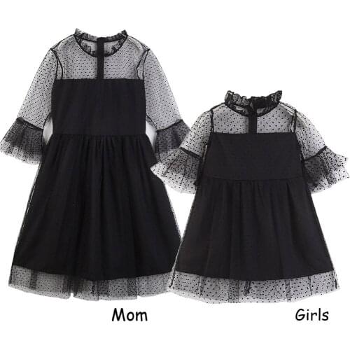 2020 Fashion Mother And Daughter Dress Mom And Me Baby Girls Kids Lace Mesh Match Daughter Family Clothes Girl Princess Vestidos