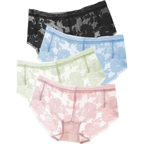 3Pcs/lot Women Panties Seamless Nylon Girls Underwear Sexy Lace Low-Rise Ladies Briefs Solid Female Sexy Transparent Lingerie