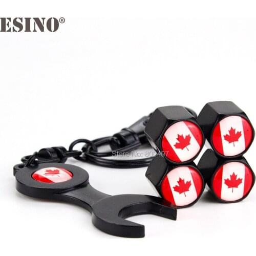 40 x Car Styling Stainless Steel Zinc Alloy Wheel Tire Valve Stem Caps Canada Flag Universal With Mini Wrench Key Chain