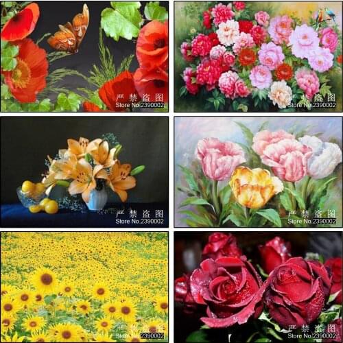 DIY 5D Diamond Painting Flower Needlework Diamond Embroidery Square Sunflowers Peony Rose Cross Stitch Full Home Decorative