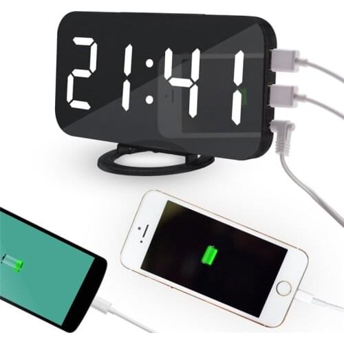 Digital LED Alarm Clock Mirror Clock Snooze Display Time Night Led Table Desk 2 USB Charge Home accessories gift