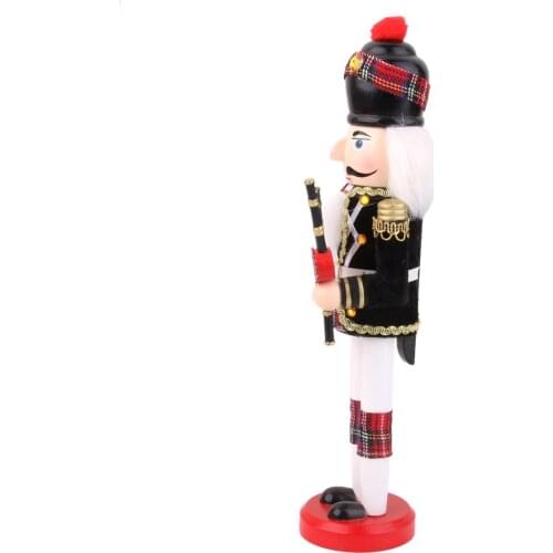 Wooden Royal Soldier Nutcracker Holding Bagpipe, Traditional Festive Christmas Decor Holiday Collectibles - 30cm