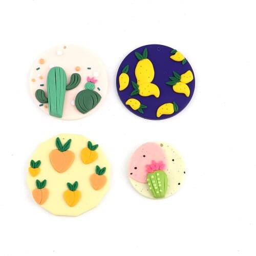 Doreen Box Polymer Clay Pendants Round Cute Peach Pink Cactus Plant Charms DIY Making Earrings For Women Girls Jewelry,2PCs