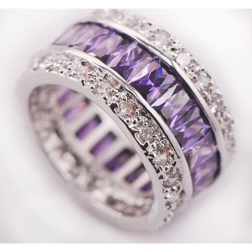 Purple Crystal Zircon Women 925 Sterling Silver Ring F676 Size 6 7 8 9 10