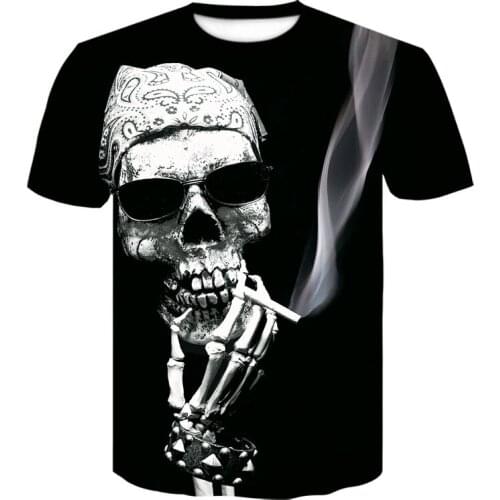 Smokes skull 3D Printed tshirt Breathable Casual t shirt Fashion high quality T shirt round neck Hip Hop tops off white t-shirt
