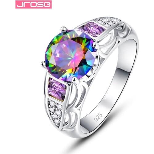 JROSE Silver Color Exquisite Bijoux Engagement Rings for Women Lovers' Gift Wedding Jewelry Round Cubic Zirconia Charms Ring