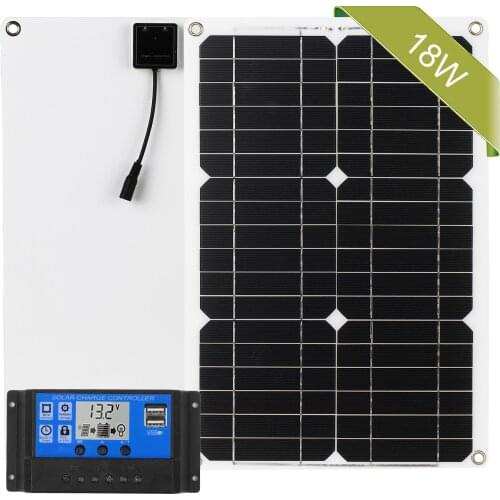 18W 12 V Solar Panel Kit Dual USB Port Off Monocrystalline Module with Solar Charge Controller SAE Connection Cable Kits