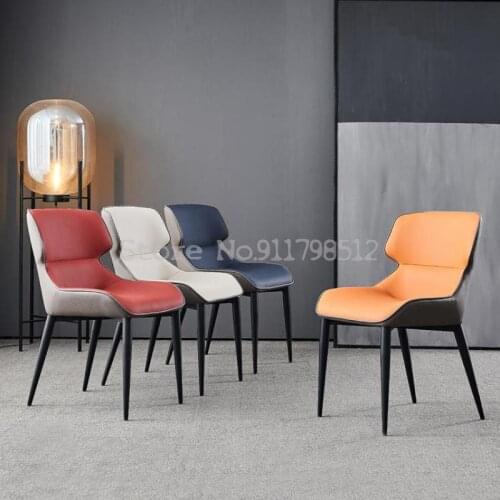 Italian style net red dining chair home modern minimalist chair nordic light luxury dining table and chair leather art backrest
