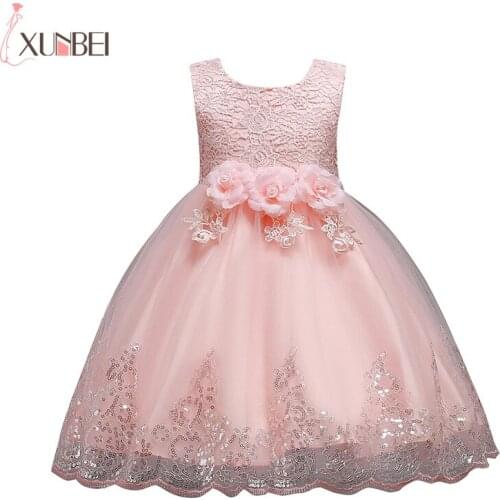 Flower Girl Dresses Lace 2020 Knee Length Appliqued Princess Ball Gown Childre Wedding Party Cocktail Dress Tulle Prom Dresses