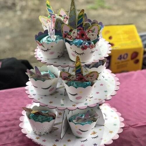 MEIDDING Unicorn Birthday Party Cupcake Display Stand Table Tableware Decor Unicorn Party Unicorn Decoration Supplies Cake Stand