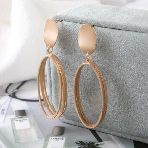 Fashion temperament metal geometry oval earrings fashion show face thin earring eardrop joker atmosphere jewelry accessories