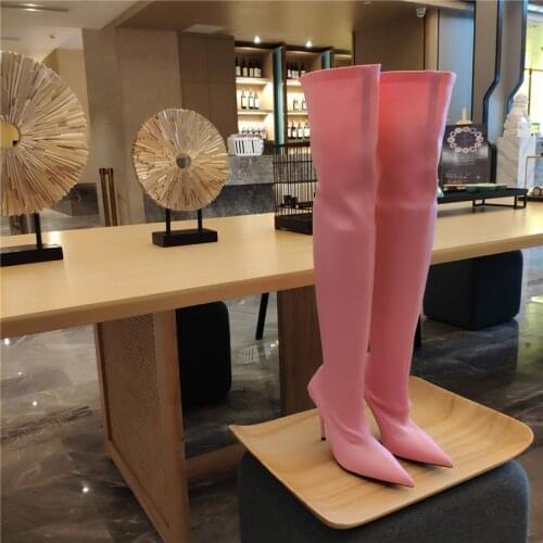 Fashion Winter Genuine Leather Thigh high heels boots 2020 Designer elastic over the knee Boots Womens Shoes Stretch Sock Boots