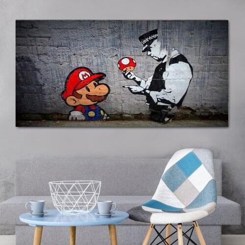 MUTU Graffiti Mario Art Painting Oil Painting Canvas Painting Poster and Prints Wall Art Pictures For Living Room Home Decor