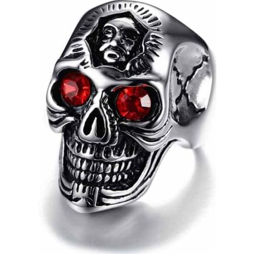 EAMIOR New Hyperbole Individual Skull Ring Non-mainstream Men Shiny Rhinestone Stainless Steel Halloween Party Jewelry Accessory