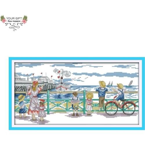 Joy Sunday R786 14CT 11CT Counted and Stamped Home Decoration Seeing the Sea Cross Stitch kits