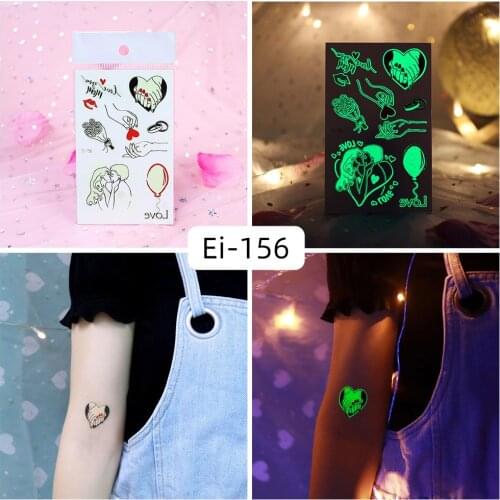 Tattoo Stickers Luminous Kids Girl Temporary Fake Tattoos Glow Paste on Face Arm Leg for Men Body Art Rose Balloon Kiss Sticker