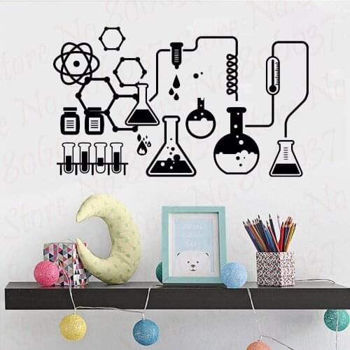 Science Chemical Lab Vinyl Wall Stickers Kids Scientist Chemistry School Sticker Removable Wall Decals Home Decor WL940