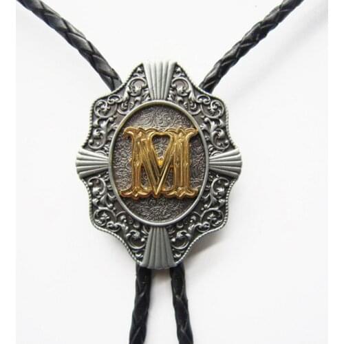 Wholesale Retail Western Tie Clips Original Initial Letter M Wedding Bolo Tie Necklace in Stock Factory Direct Free Shipping