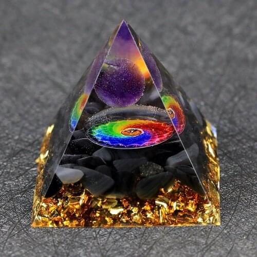 Handmade Orgonite Pyramid 60mm onyx Sphere With Amethyst Natural Cristal Stone Orgone 7 charka Energy Healing jewelry