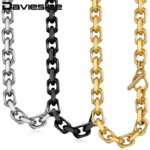 Davieslee Womens Mens Necklace Black Gold Silver Color Chain Stainless Steel Cable Link T/O Toggle Clasp Jewelry 9mm LKNM53
