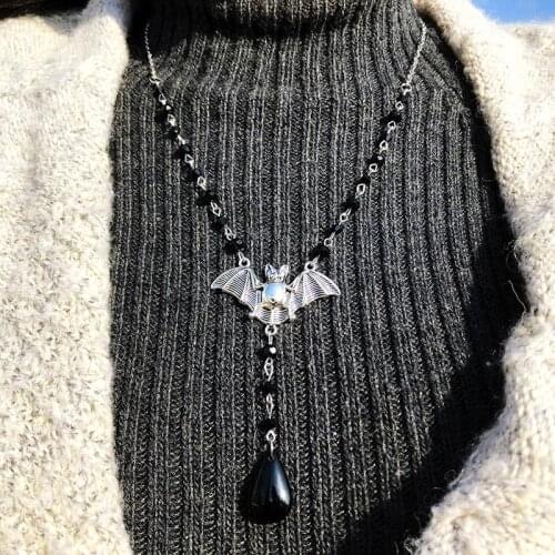 Halloween Gothic Bat Pendant Necklace Charm Exaggerated Crystal Anime Choker