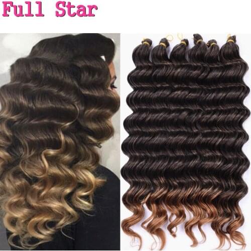 Full Star Brown Ombre Black Deep wave Synthetic Hair 1-6 Piece 20'' 80g Hair bundles Crochet Braids hair extension wave Style