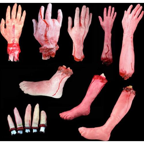 Halloween Props Decorations Horrible Blood Broken Fake Limbs Fingers Legs Arm Feet Latex Tricky Toys For Haunted House Decor