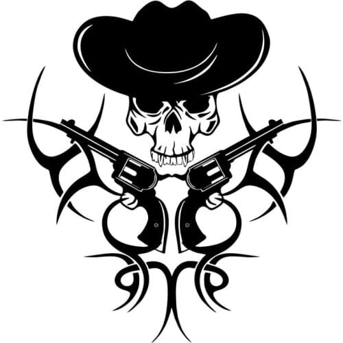 Fashion Tribal Cowboy Gun Skull Personality Auto Stickers PVC Interesting Decals Suitable for All Types of Cars 16cm * 16cm