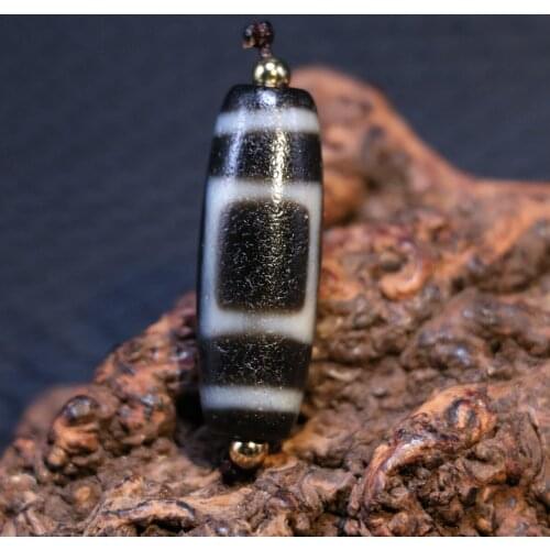Treasure Talisman Magic Power Tibetan Old Oily Agate Patina Heaven&Earth dZi Bead Totem Amulet 4A timestown