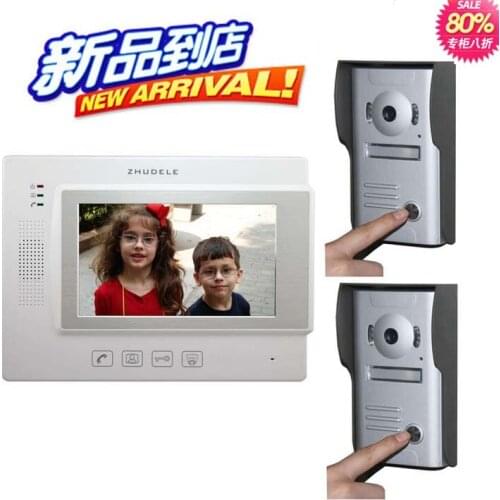 ZHUDELE Top quality 2015 new 7: video door phone,touch key screen + 700 TVL HD camera, support extra CCTV CAMERA, 2 TO 1