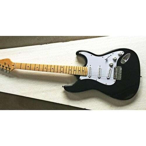 Top quality FPST-1001 black color solid body white pickguard maple fretboard electric guitar, Free shipping