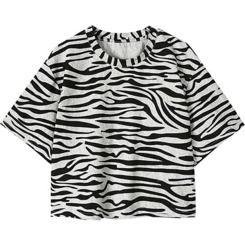 ZADILY 2021 Summer Sexy Zebra pattern Printing Women T Shirt Harajuku Y2K Short Sleeve Ladies Crop Top Chic Loose Female Clothes