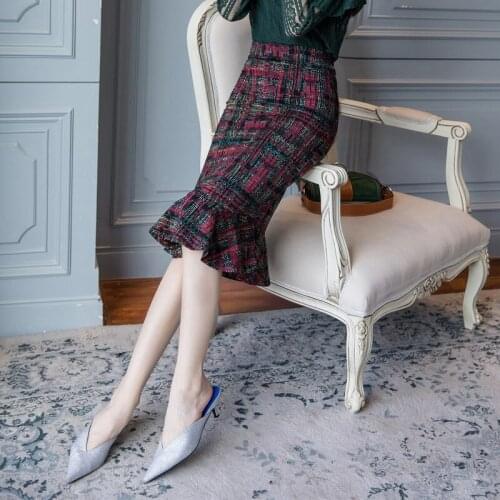 Women Skirts 2020 Summer New Office Lady Knitting Pencil Ruffles Women Skirts Mid-Calf Empire Elegant Plus Size Women Sexy Skirt