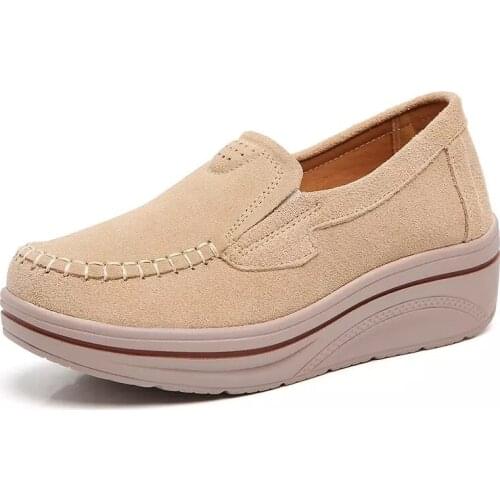 Womens Slope Heel Single Shoes Spring And Summer New Rocker Shoes Muffin Shoes Womens Real Leather Mother Shoes