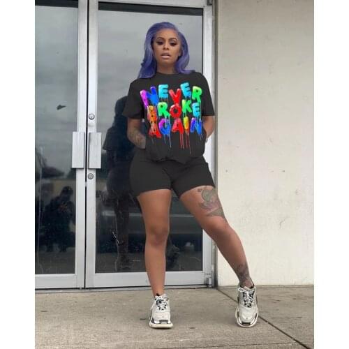 Adogirl Colorful Letter Print Women Two Piece Set