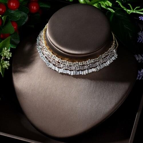 HIBRIDE AAA Cubic Zirconia Baguette Choker Necklace for Women Adjustable Length Trendy Geometric Chokers Necklaces Bijoux N-1239