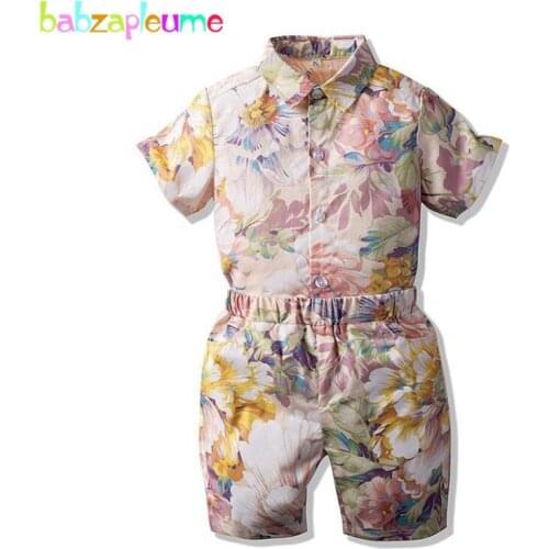 2Piece Toddler Summer Outfits Baby Boys Clothes Set Fashion Flower Print Short Sleeve Children T-shirt+Shorts Kids Clothing 1927